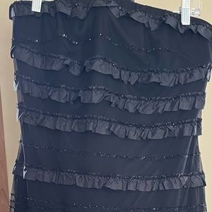 Black column ,full length prom dress with ruffle and beading details